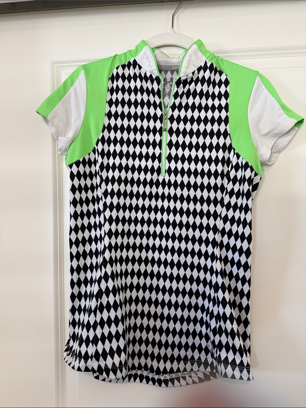 Women’s Jodie Short-Sleeve Golf Top in Neon Green & Black Diamond